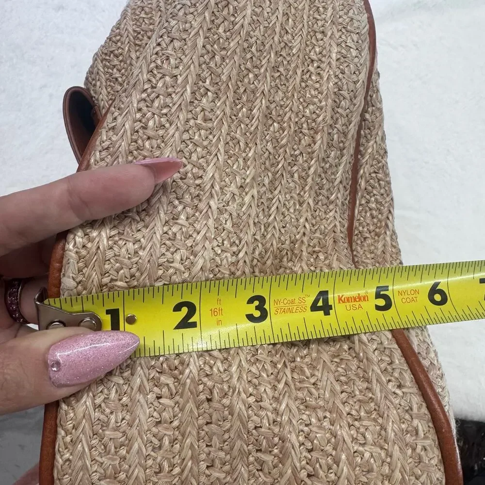 Anthropologie Urban Originals Oversized Woven Raffia Straw Handbag LeatherPocket